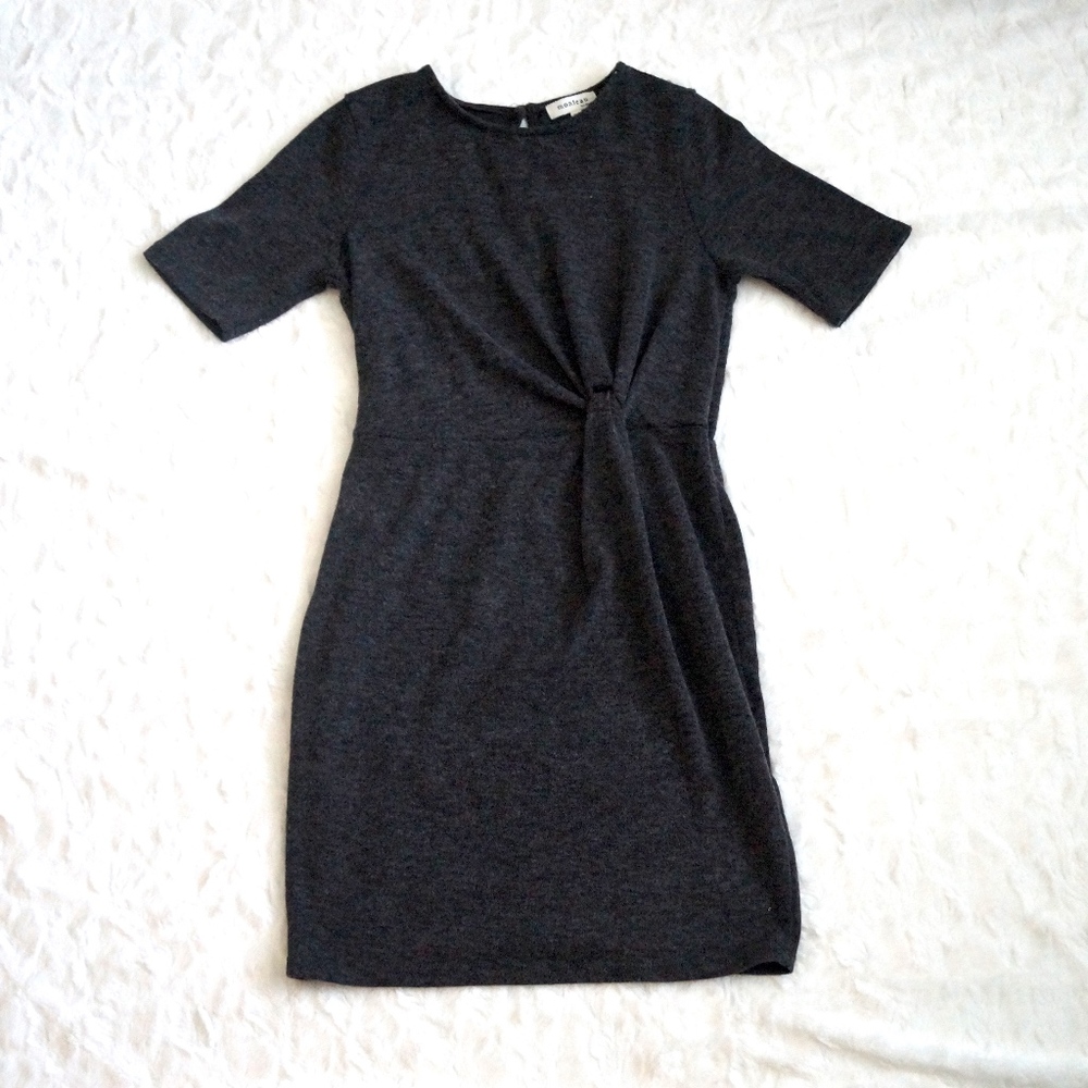 Monteau Gathered Charcoal Grey Sweater Dress